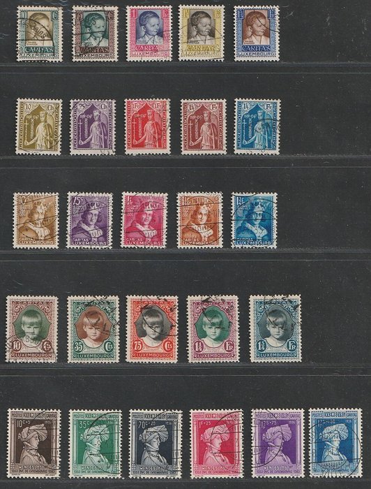 Luxembourg 1929/1939 - 5 bedre komplette sæt - Michel 213/217, 227/231, 245/249, 252/256, 296/301