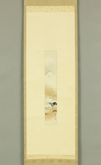 Tanzaku - Moon and Waves with Box - Murase Soseki 村瀬雙石 (1823-1878) - Japan - Meiji-perioden (1868-1912)