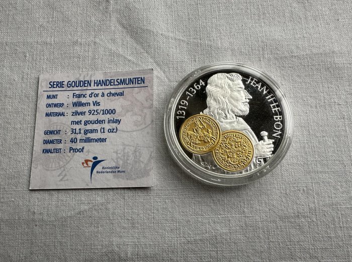 Hollandske Antiller. 10 Gulden 2001 Handelsmunt 'Jan II de Goede' zilver met gouden inlay  (Ingen mindstepris)