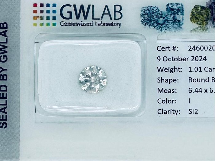 Ingen mindstepris - 1 pcs Diamant  (Natur)  - 1.01 ct - Rund - I - SI2 - Gemewizard Gemological Laboratory (GWLab)