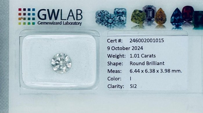 Ingen mindstepris - 1 pcs Diamant  (Natur)  - 1.01 ct - Rund - I - SI2 - Gemewizard Gemological Laboratory (GWLab)