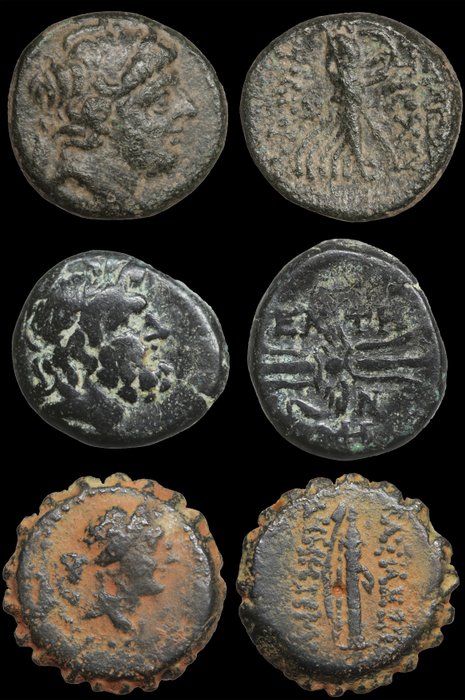 Grækenland (gamle). Lot of 3 Æ coins incl: Macedon, Antiochos IX,  Demetrios II  (Ingen mindstepris)