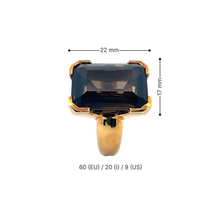 Ring - 14 karat Gulguld -  19.14ct. tw. Kvarts - Et rigtigt udsagn