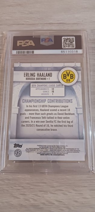 2020 Topps Stadium Club Chrome UCL Erling Haaland #EH Championship Contributions PSA 10 Graded card