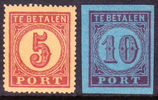 Holland 1874 - Smagning i de valgte farver på port P1 (ikke takket) og P2 (ikke takket) med certifikat NVPH