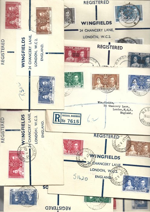 Det Britiske Statssamfund 1937 - 49 registrerede kuverter fra Aden til Swaziland ved kroningen af George VI i 1937