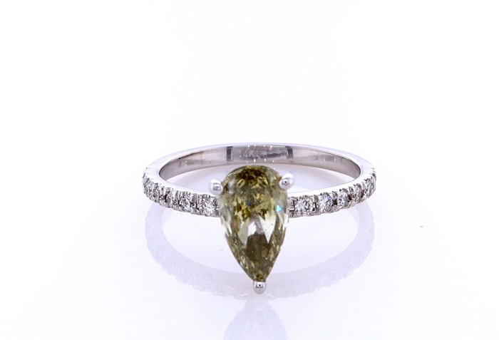 Ring - 14 karat Hvidguld -  1.37ct. tw. Diamant (Naturfarvet) - Diamant