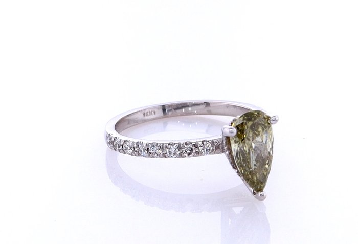 Ring - 14 karat Hvidguld -  1.37ct. tw. Diamant (Naturfarvet) - Diamant