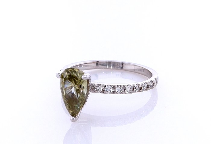 Ring - 14 karat Hvidguld -  1.37ct. tw. Diamant (Naturfarvet) - Diamant