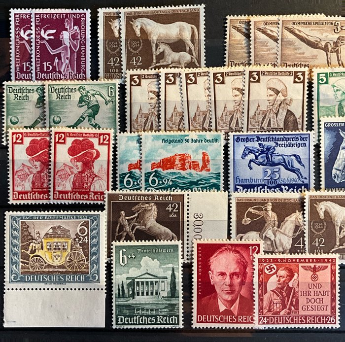 Tyske Kejserrige 1933/1944 - Mint MNH ** Parti med nogle gode stempler i 2 lagerkort