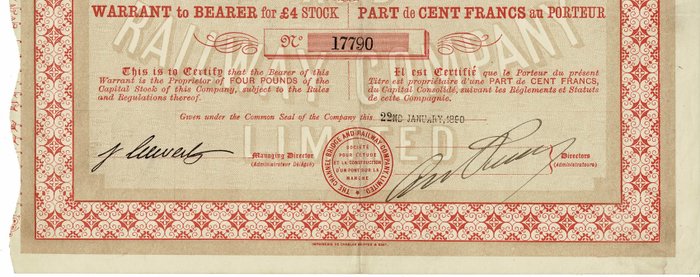 Storbritannien. - 4 Pounds 1890 - The Channel Bridge Railway Company  (Ingen mindstepris)