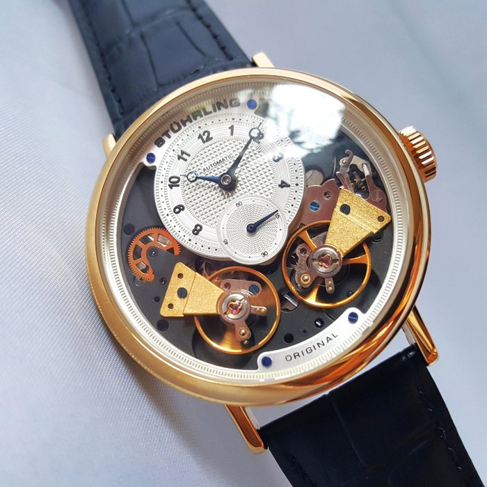 Stührling Original - Twin Balance - 45 Jewels - Automatic - Double Open Heart - Gold - Ingen mindstepris - Mænd - Ny