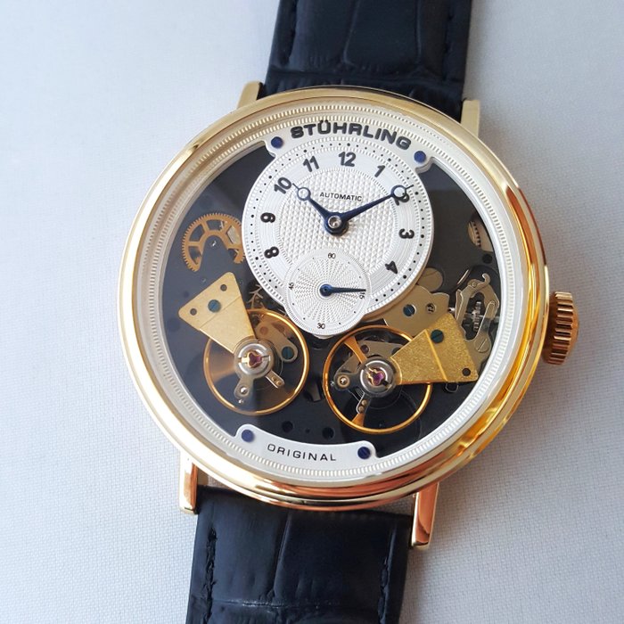 Stührling Original - Twin Balance - 45 Jewels - Automatic - Double Open Heart - Gold - Ingen mindstepris - Mænd - Ny