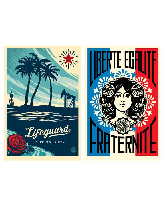 Shepard Fairey (OBEY) (1970) - Lifeguard Not on Duty + Liberté Print  Sticker Bonus