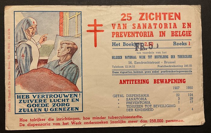 Belgien 1945/1950 - Hæfte med vignetter "Sanatorier + Preventorier" - "Sanatorier og Preventoria" - Série /Reeks 1  - BRUIN / BRUN - Prachtige staat van bewaring