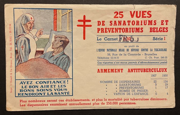 Belgien 1945/1950 - Hæfte med vignetter "Sanatorier + Preventorier" - "Sanatorier og Preventoria" - Série /Reeks 1  - BRUIN / BRUN - Prachtige staat van bewaring