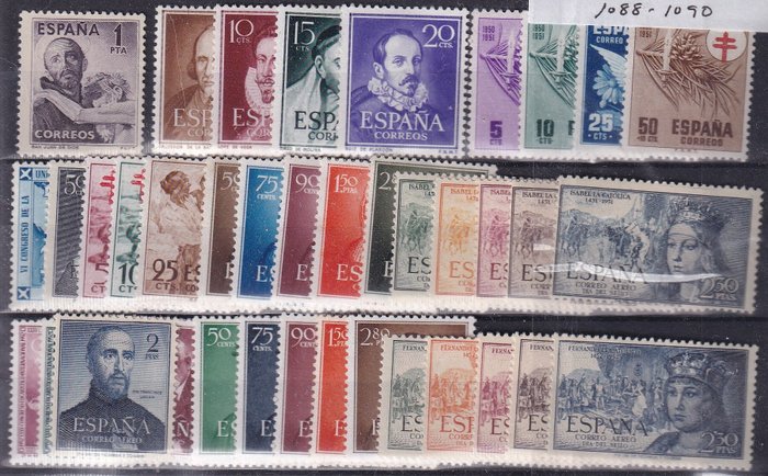 Spanien 1950/1952 - Årgange 1950/1952 komplette undtagen 1075/83 og 1088/1090 - EDIFIL