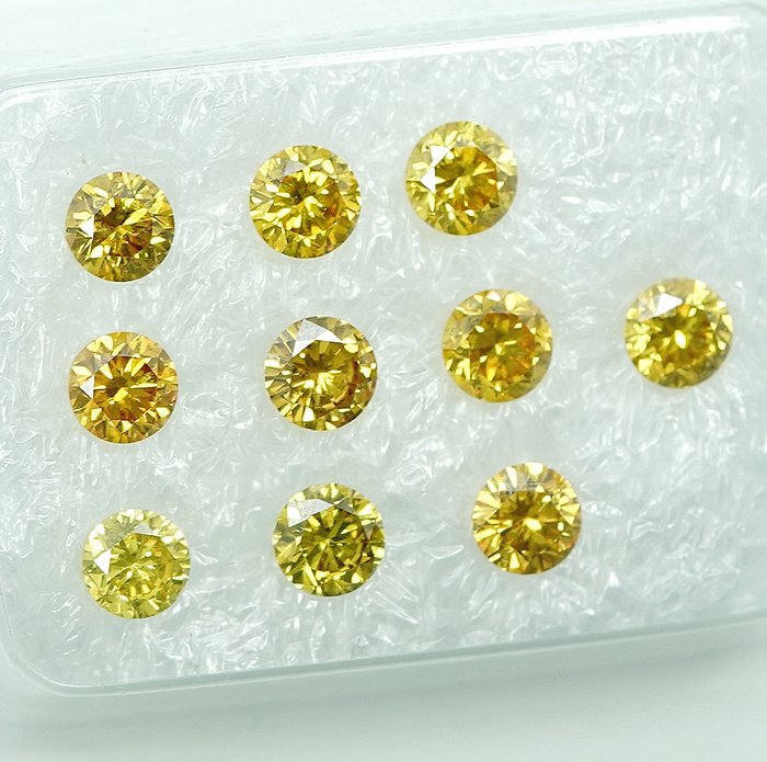 10 pcs Diamant  (Naturfarvet)  - 100 ct - Fancy vivid Orange nuance Gul - I1 VS1 - Gem Report Antwerp (GRA)