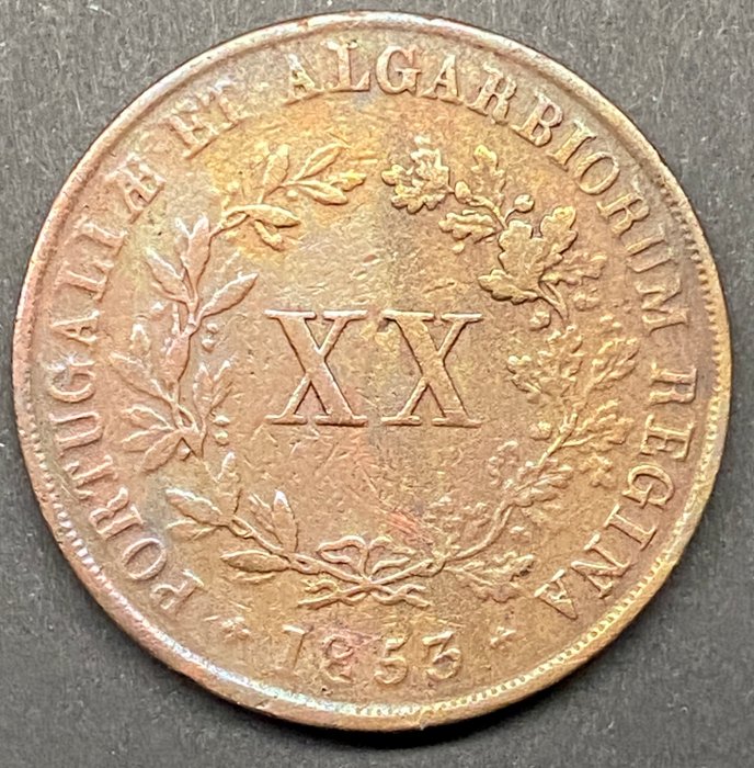 Portugal D Maria II (1834-1853) XX Reis 1853 ( Rum Regina) - Escassa -  (Ingen mindstepris)