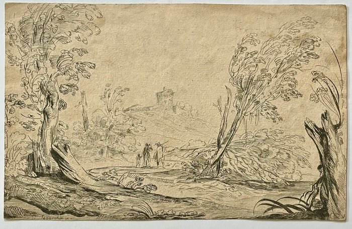 Giovanni Francesco Barbieri (Guercino), after by Anne Claude Philippe de Tubières, comte de Caylus - Landscape with Wanderers