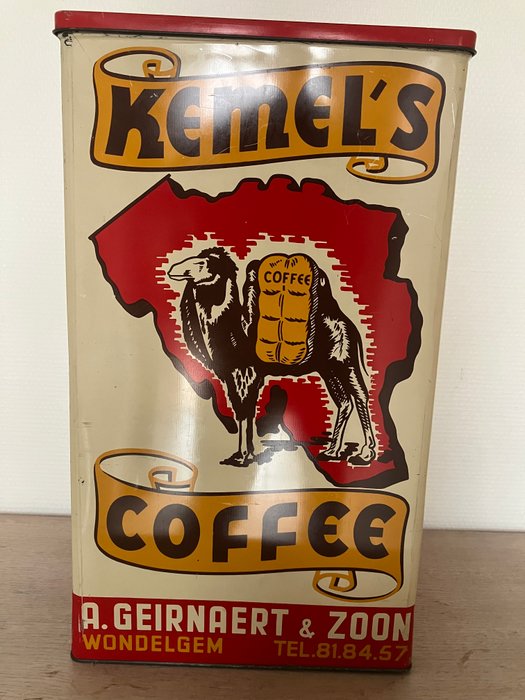 J. Schuybroek, Antwerpen - Reklameplakat - Kemel's Coffee, Wondelgem, butik/lagerdåse 50 cm - se