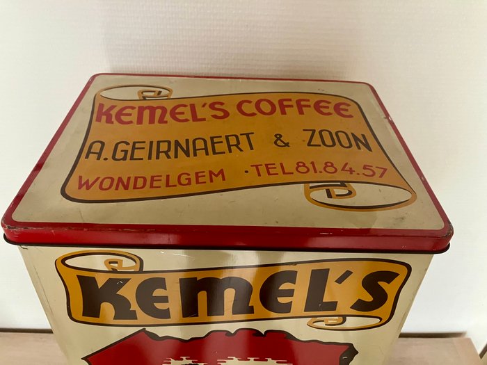 J. Schuybroek, Antwerpen - Reklameplakat - Kemel's Coffee, Wondelgem, butik/lagerdåse 50 cm - se