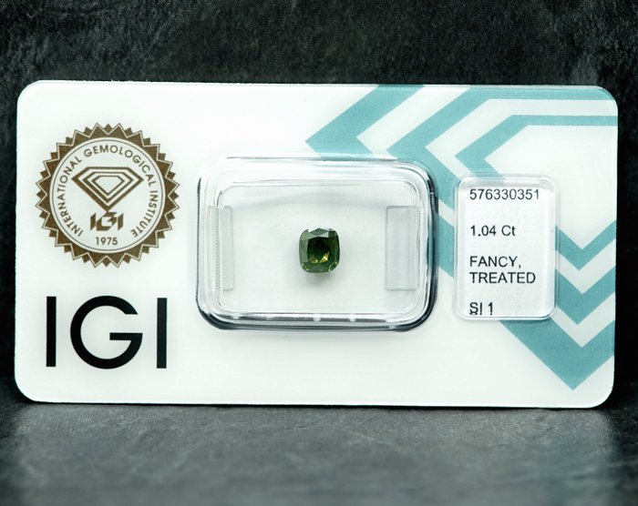 1 pcs Diamant  (Farvebehandlet)  - 1.04 ct - Pude - SI1 - International Gemological Institute (IGI)