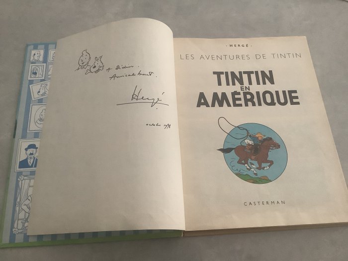 Tintin T3 - Tintin en Amérique (B35) + dédicace - C - 1 Album - Genoptryk - 1966