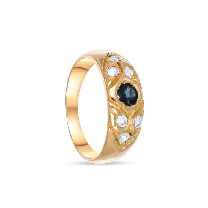 Ring - 18 kraat Gulguld -  0.37ct. tw. Safir - Diamant