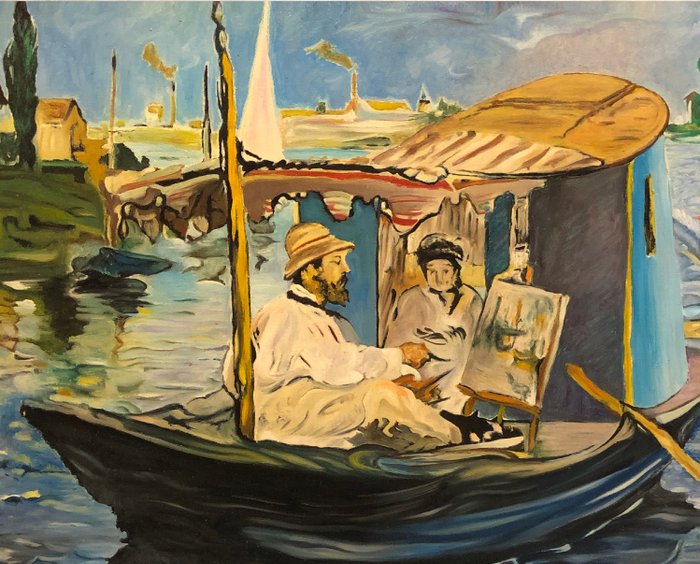 After Édouard Manet (1832-1883) - Monet peignant dans son bateau-atelier