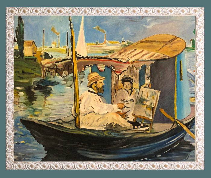 After Édouard Manet (1832-1883) - Monet peignant dans son bateau-atelier