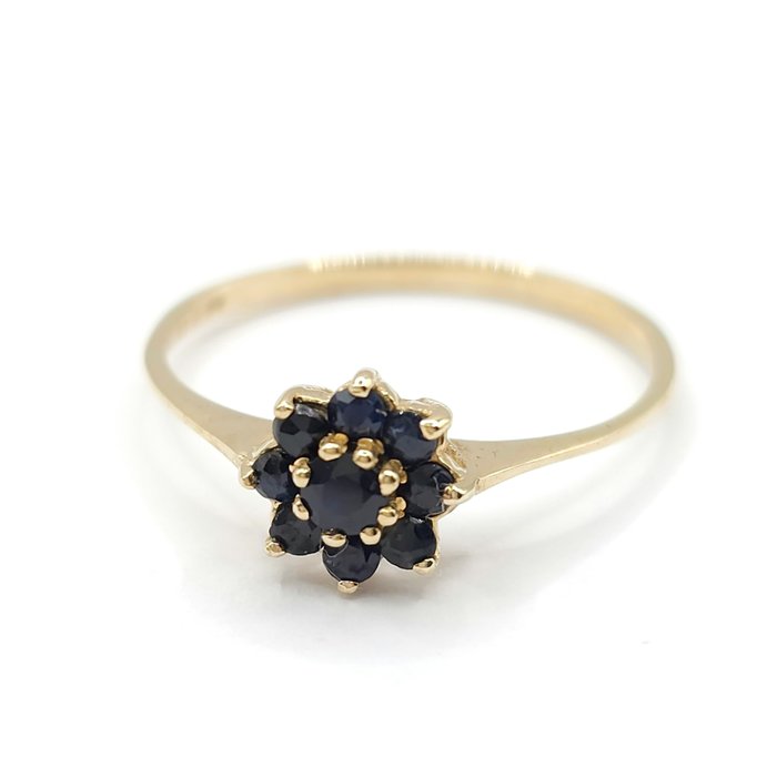 Ingen mindstepris - Forlovelsesring - 9 kt. Gulguld, 9kt 375 guld, London, 1984 -  0.50ct. tw. Safir - Bryllupsblomsterklase