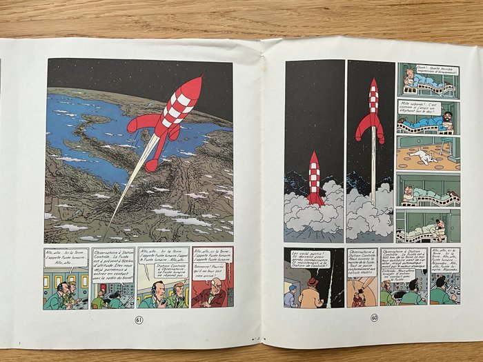 Hergé - 2 Print - Tintin - Objectif lune - Ensemble de 4 pages imprimées recto/verso présentées en un seul strip longitudinal