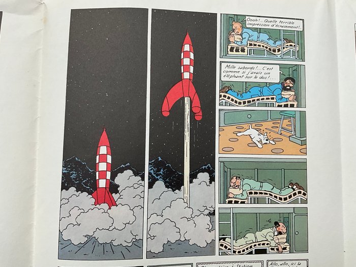 Hergé - 2 Print - Tintin - Objectif lune - Ensemble de 4 pages imprimées recto/verso présentées en un seul strip longitudinal