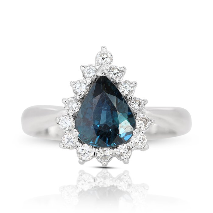 Ring - 18 kraat Hvidguld -  1.30ct. tw. Safir - Diamant