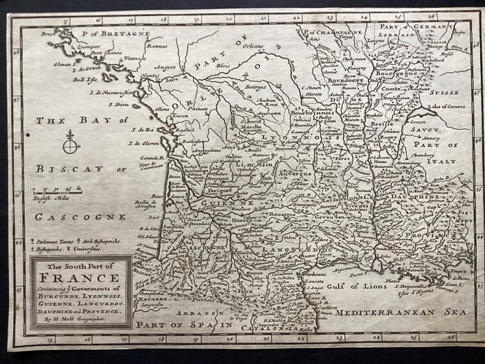 3 maps of France - .; Herman Moll ( c.1654–1732) - France / The South Part of France / The North Part of France - 1701-1720