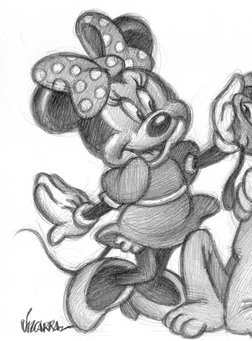 Joan Vizcarra - Mickey, Minnie, and Pluto: A Loving Moment - Original Pencil Drawing