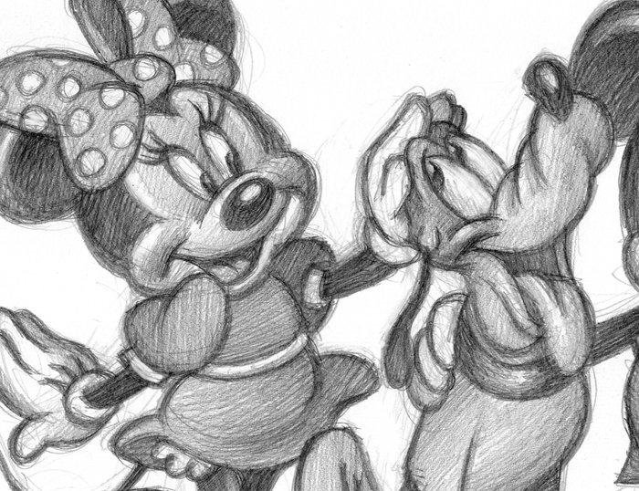 Joan Vizcarra - Mickey, Minnie, and Pluto: A Loving Moment - Original Pencil Drawing