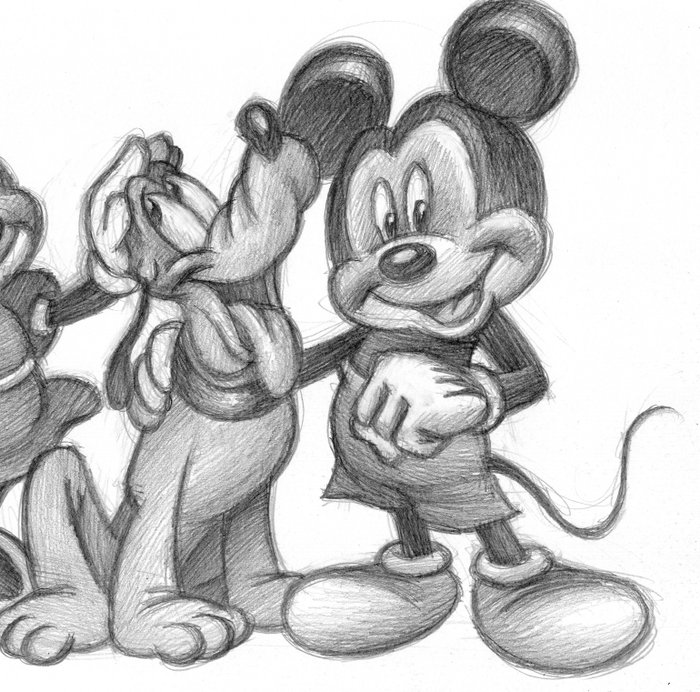 Joan Vizcarra - Mickey, Minnie, and Pluto: A Loving Moment - Original Pencil Drawing