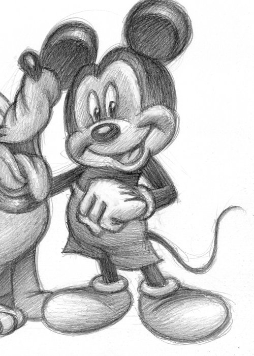 Joan Vizcarra - Mickey, Minnie, and Pluto: A Loving Moment - Original Pencil Drawing