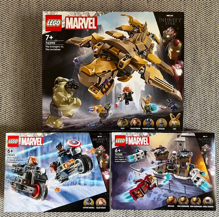 Lego - Marvel - 76290 76260 76288 - Avengers vs Leviathan + Black Widow  Captain America Motorcycles + Iron Man  Iron Legion vs