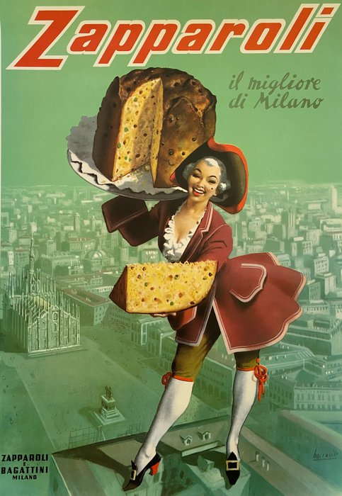 Gino Boccasile - PANETTONE ZAPPAROLI, Il Migliore di MIlano - large size (linen backed on canvas) - 1960‹erne