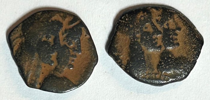 Nabataea. Aretas IV, med Shaqilat (9 f.Kr.-AD 40). Æ 9 BC - AD 40 Petra (Lot of 2)  (Ingen mindstepris)