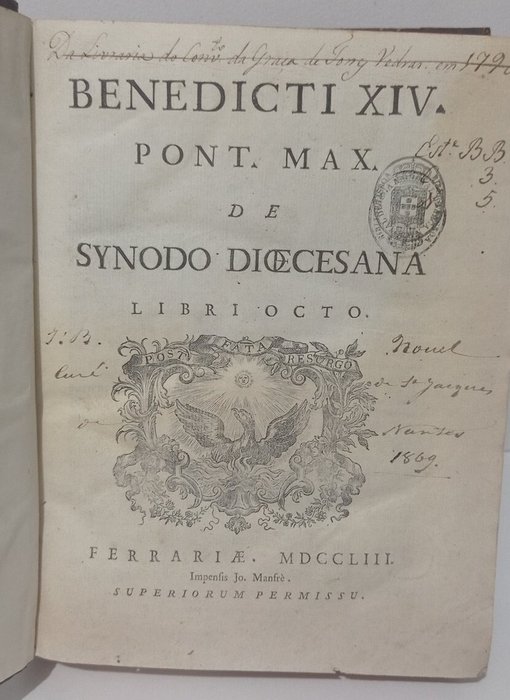 Lambertini Prospero - Benedicti XIV. Pont. Max. De synodo dioecesana libri octo - 1753