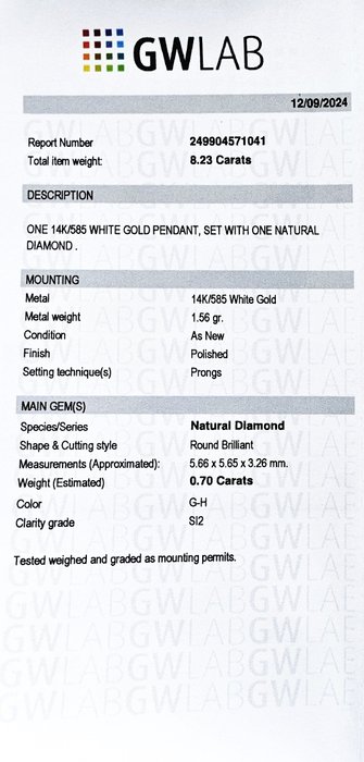 Halskæde med vedhæng - 14 karat Hvidguld -  0.70ct. tw. Diamant (Natur)