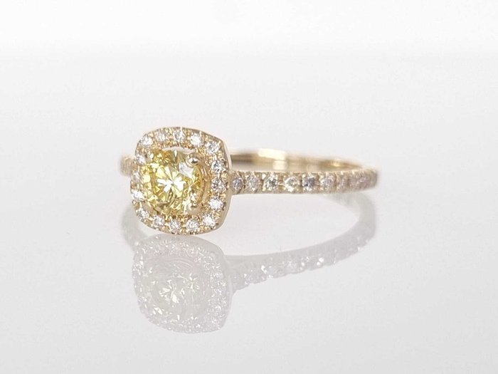 Ring - 14 karat Gulguld -  0.65ct. tw. Gul Diamant (Naturfarvet) - Diamant