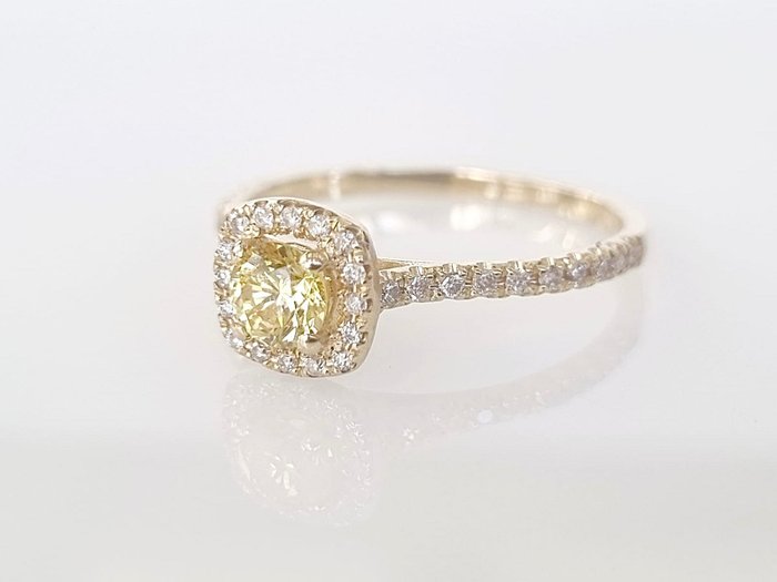 Ring - 14 karat Gulguld -  0.65ct. tw. Gul Diamant (Naturfarvet) - Diamant