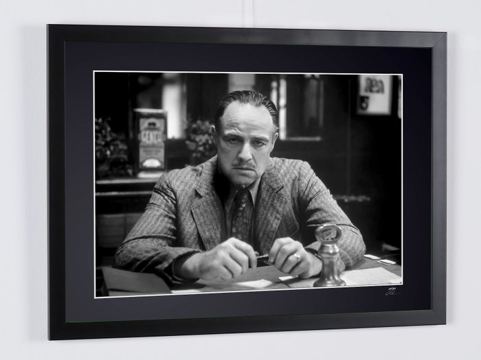 The Godfather, Marlon Brando as "Don Vito Corleone" - Fine Art Photography - Luxury Wooden Framed 70X50 cm - Limited Edition Nr 02 of 35 - Serial ID 16922 - Original Certificate (COA), Hologram Logo Editor and QR Code - 100% New items.