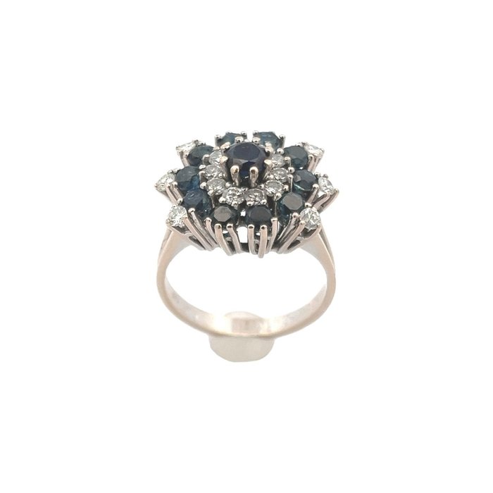 Ring - 14 karat Hvidguld -  0.50ct. tw. Safir - Diamant