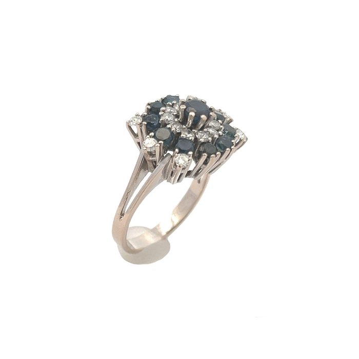 Ring - 14 karat Hvidguld -  0.50ct. tw. Safir - Diamant